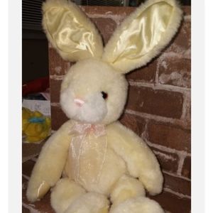 Vintage A&A Plush Yellow sparkly Bunny Rabbit  Pink Bow & Nose Silk Ears feet.20